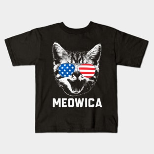 Meowica Cat American Flag 4th Of July Kids T-Shirt